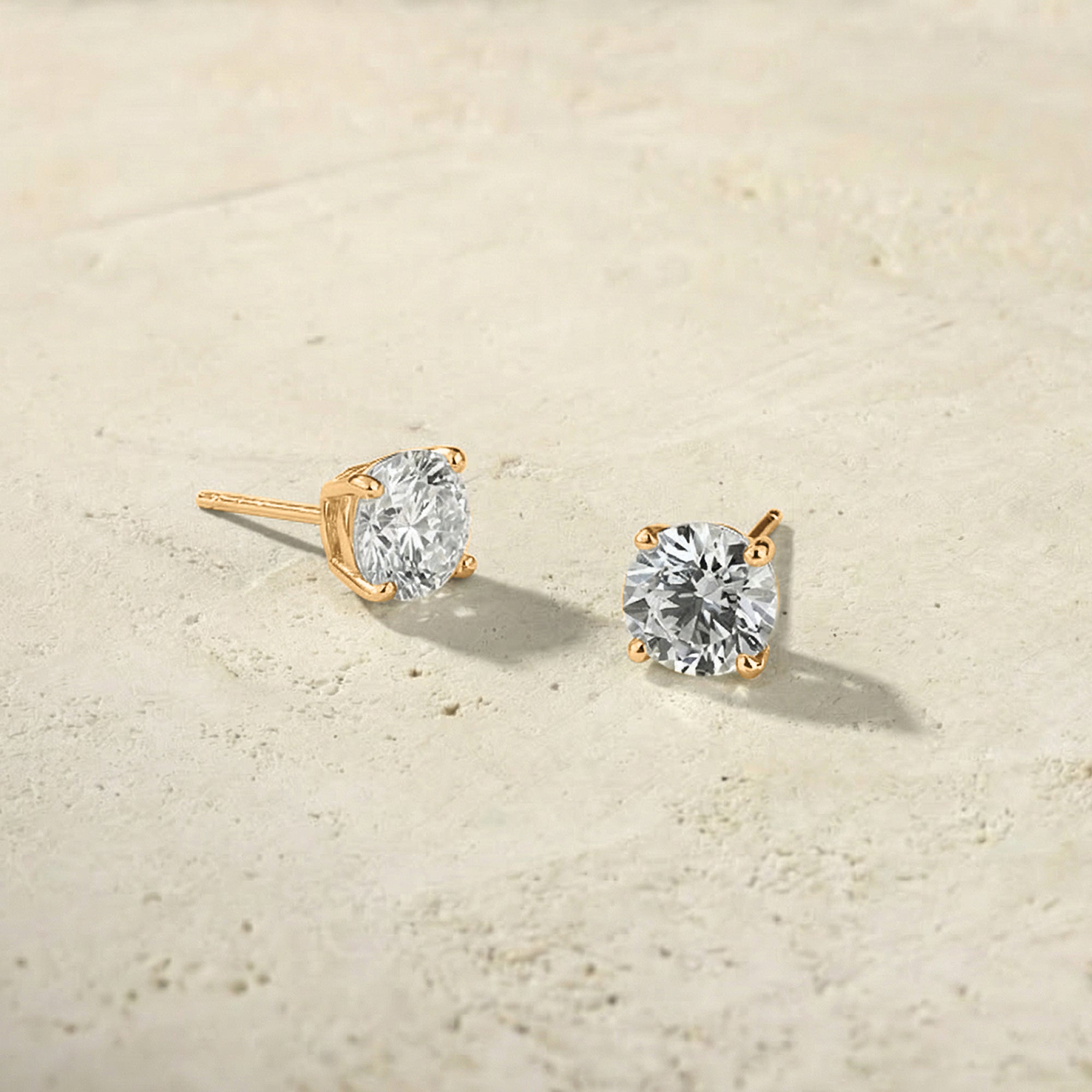 LHUNE Amara Round 4-Prong Diamond Studs Lab-Grown Diamond Earrings - Yellow Gold - Detail View