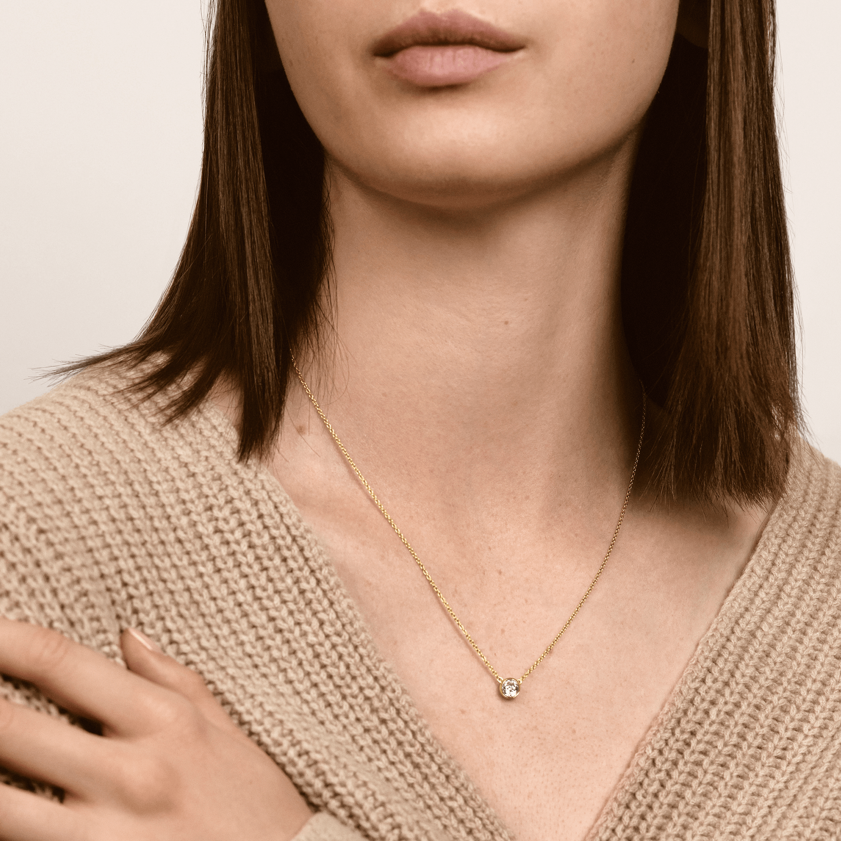 Virelle Round Solitaire Bezel Diamond Necklace