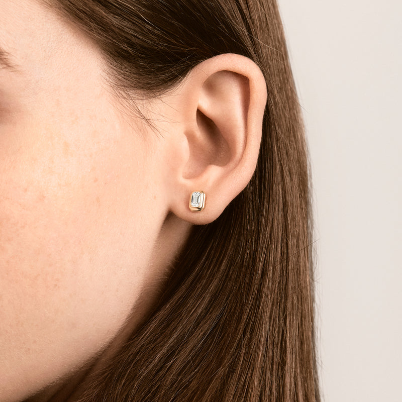 Soline Double Bezel Emerald-Cut Studs