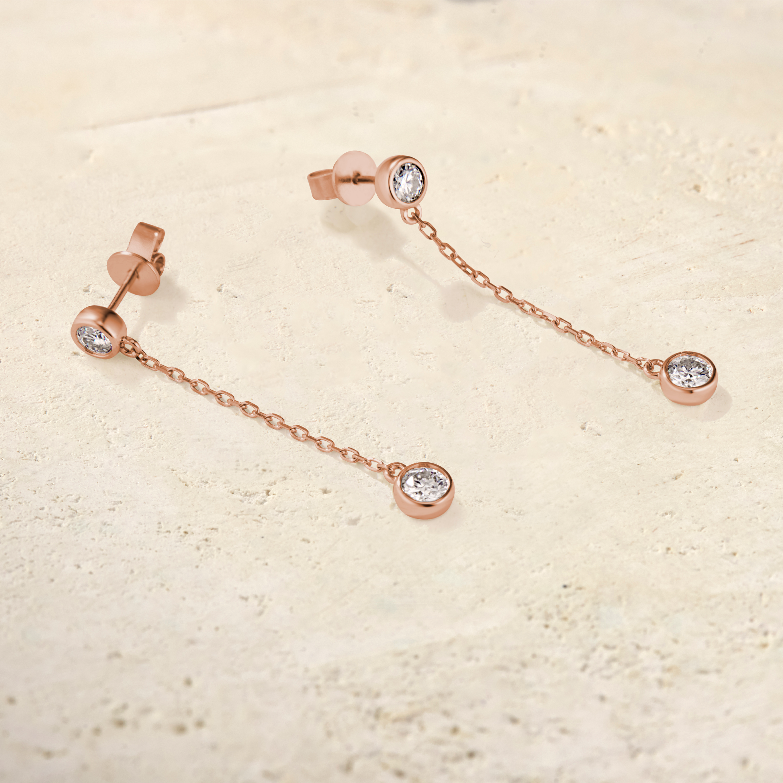 LHUNE Virelle Bezel Chain Drop Earrings Lab-Grown Diamond Earrings - Rose Gold - Front View