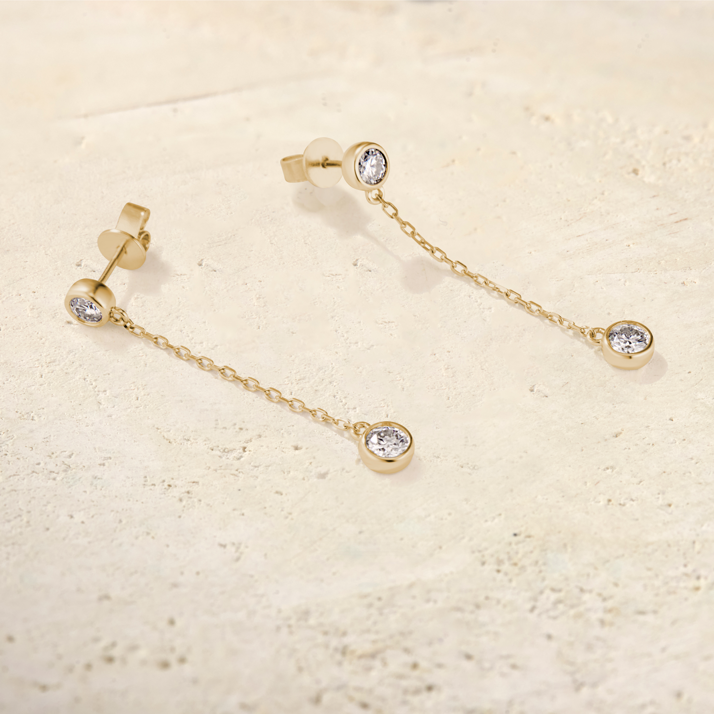 LHUNE Virelle Bezel Chain Drop Earrings Lab-Grown Diamond Earrings - Yellow Gold - Front View