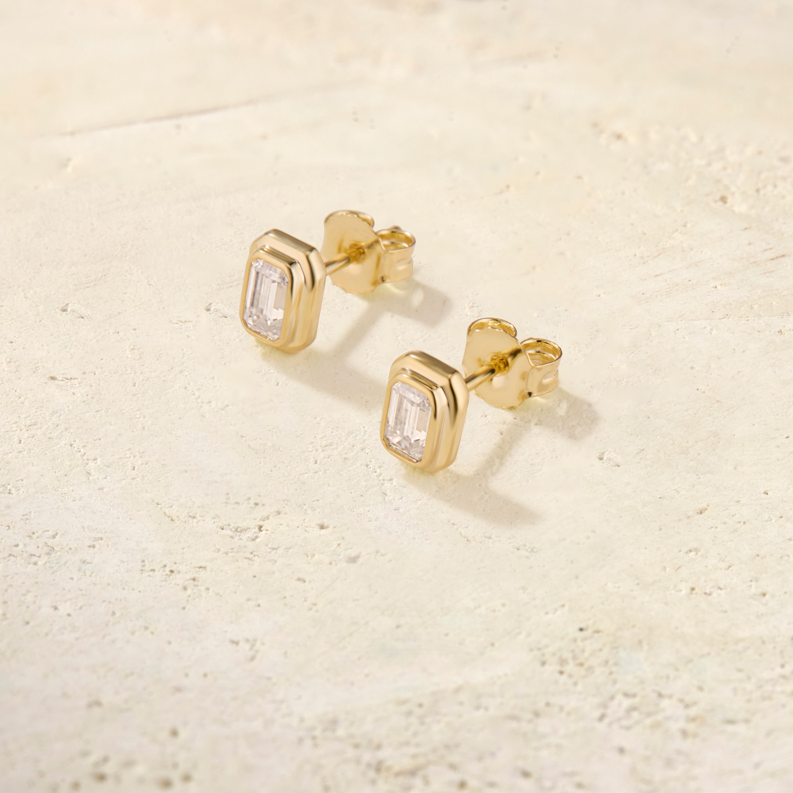 Soline Double Bezel Emerald-Cut Studs