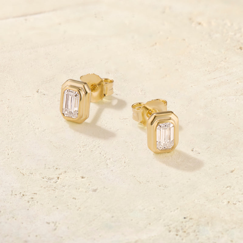 Soline Double Bezel Emerald-Cut Studs