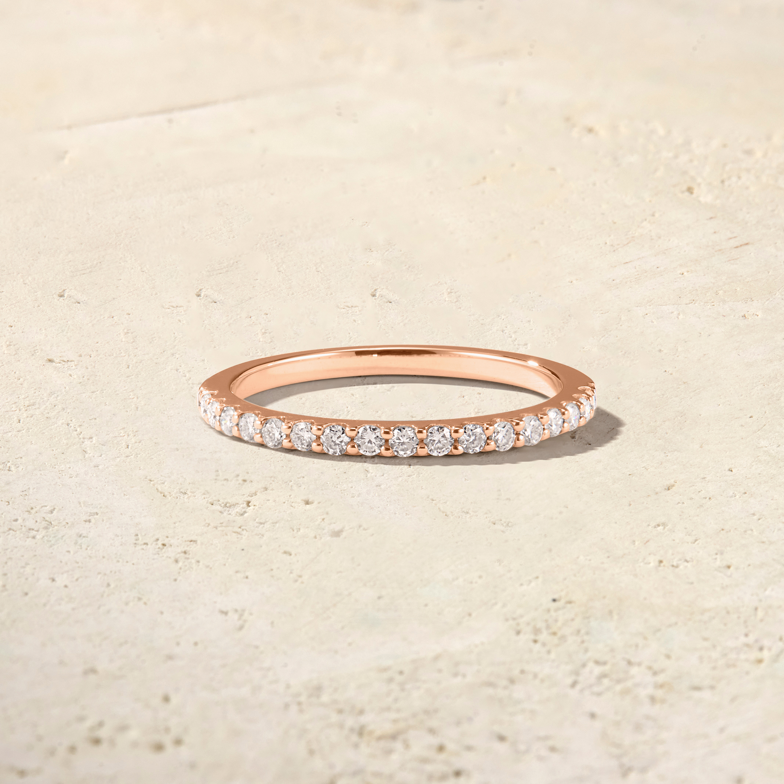 LHUNE Ciel Pavé Eternity Ring in rose gold, front view of pavé round brilliant diamonds on half-eternity band
