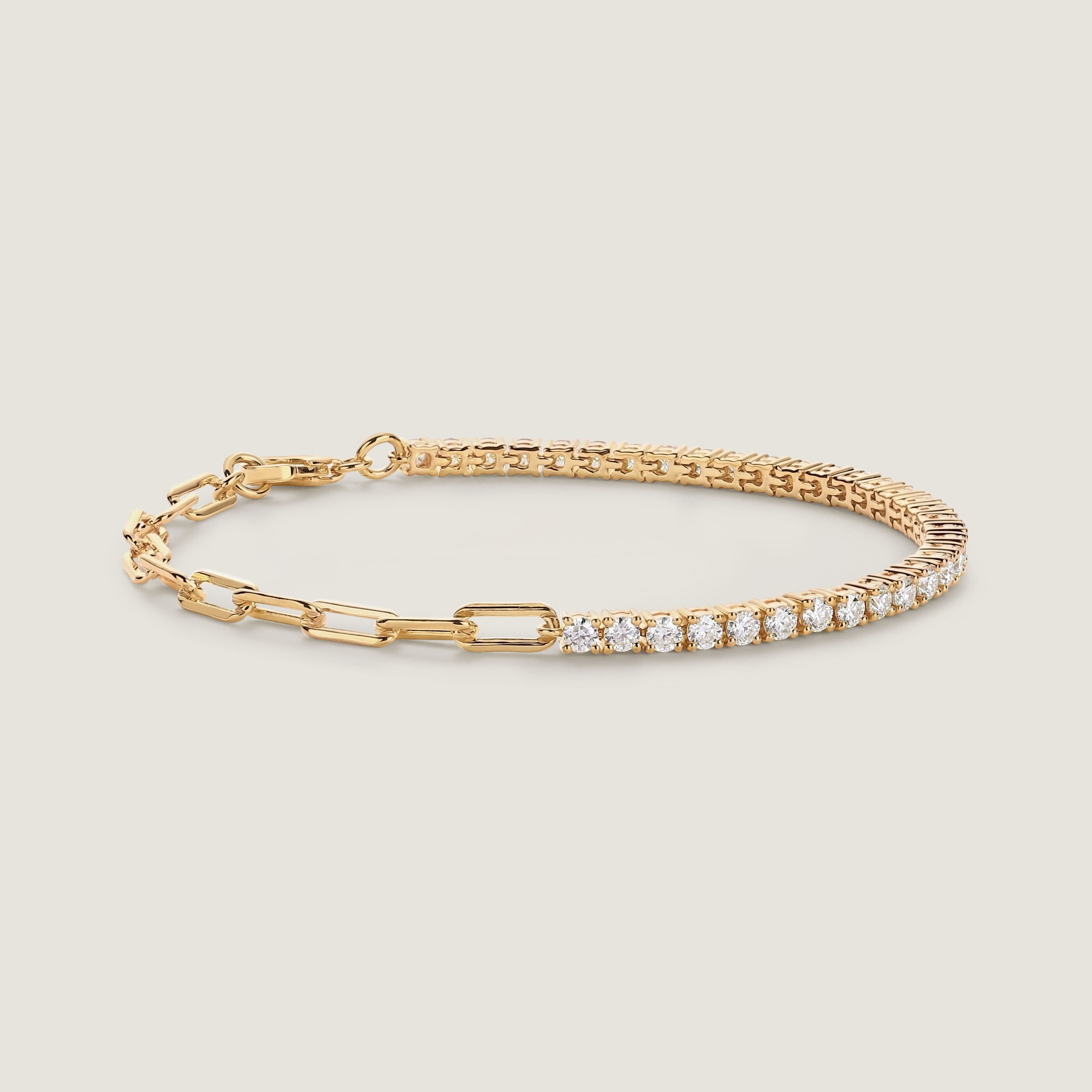 Amara Round Half Diamond Tennis Paperclip Bracelet