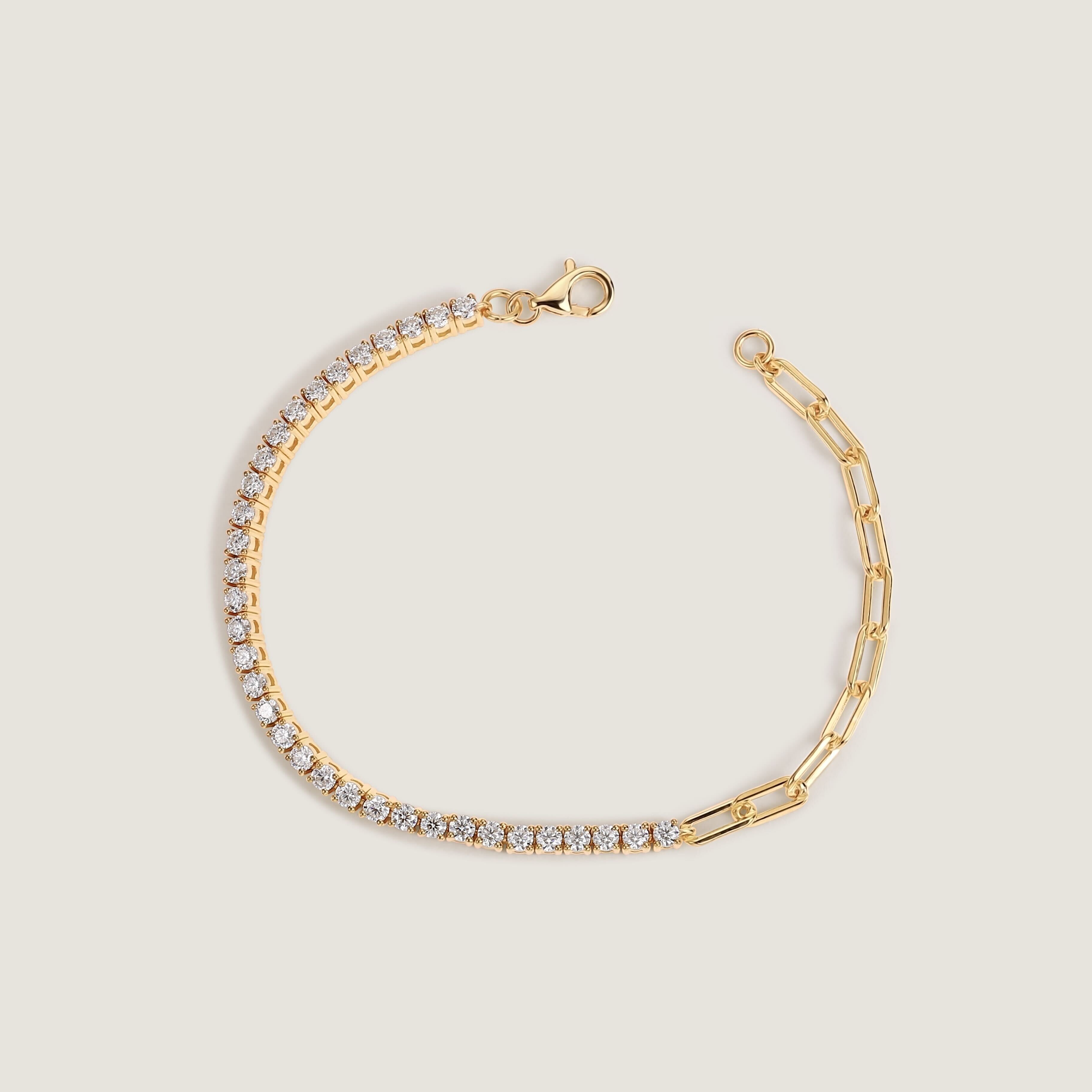 Amara Round Half Diamond Tennis Paperclip Bracelet