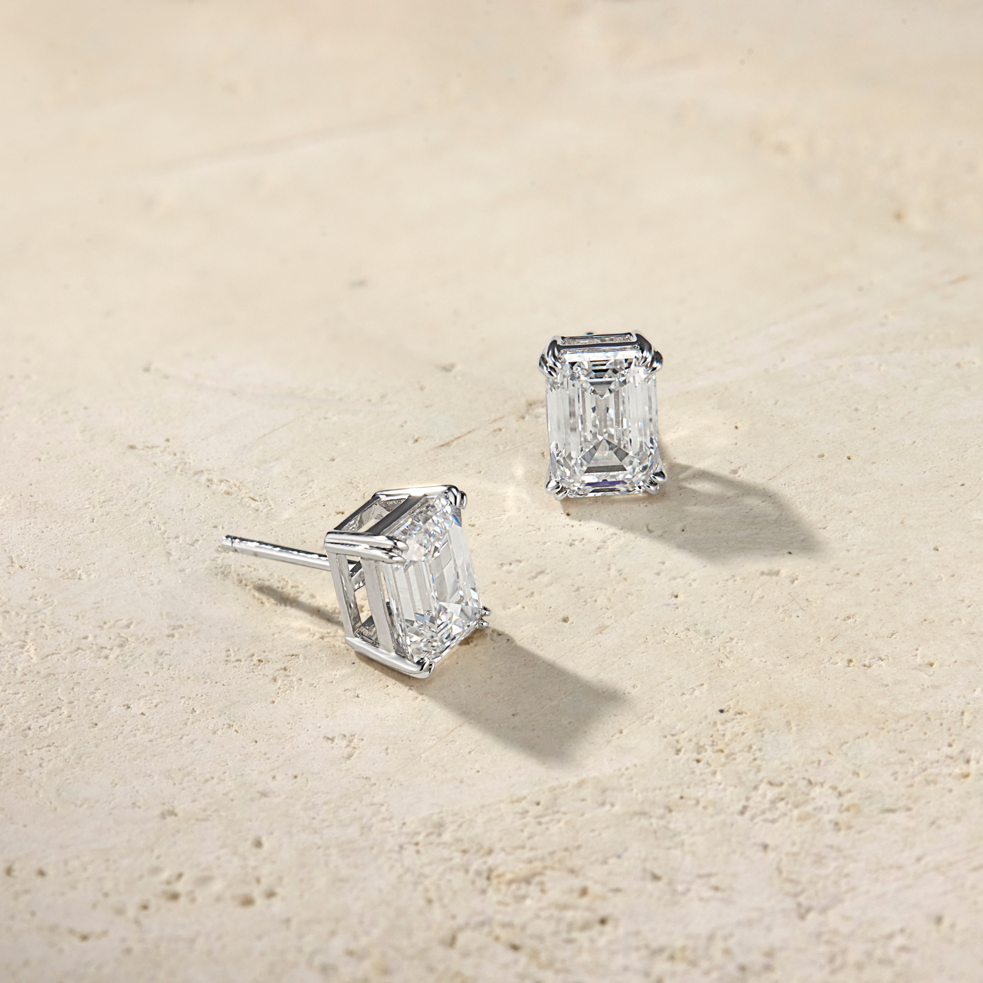 LHUNE Amara Emerald-Cut Stud Earrings - 14K White Gold - 3 Carat