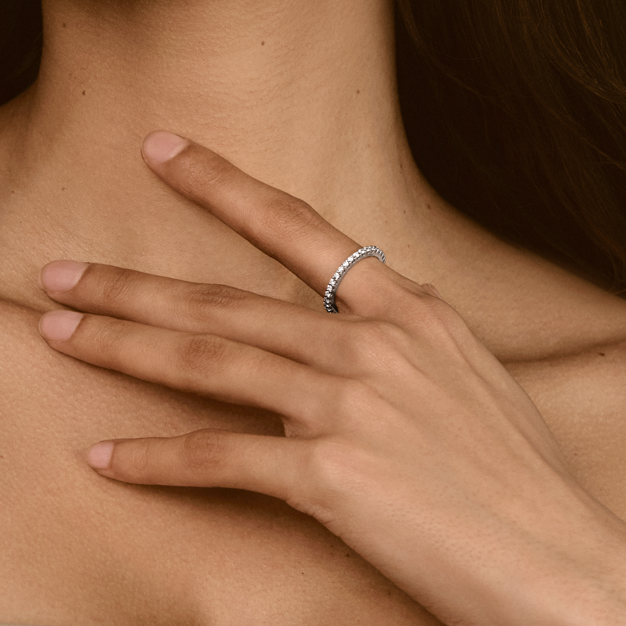 LHUNE Ciel Pave Eternity Ring - 14K White Gold - Modal Image